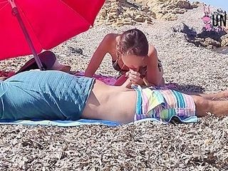 Strapon Fuck Her Boyfriend On Public Beach. Pegging Amateur, Anal Plug, Fingering, Femdom